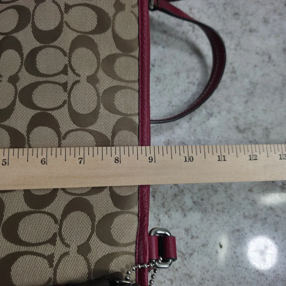 Coach Taylor Signature Tote Khaki Magenta Pink Leather Trim F23297 Bag